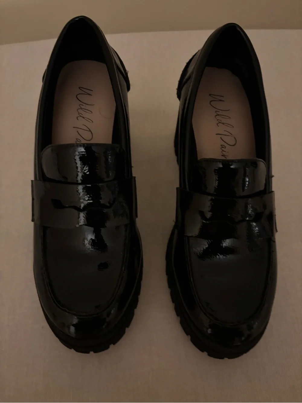 Black Patent Leather Wedge Loafers